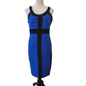 Cache 90's Blue & Black Bodycon Bandage Dress Size 10